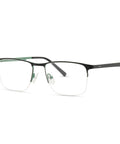 ENNY Brille Erfahren mit großer eckiger Form für Herren, Farbe Schwarz Grün, Fassung mit offenem Rand unten, Produktbild, Schrägansicht
