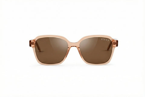 ENNY Sonnenbrille Sonnenstrahl mit eckigen Gläsern, Farbe Rosé transparent mit braunen Gläsern, Produktfoto frontal