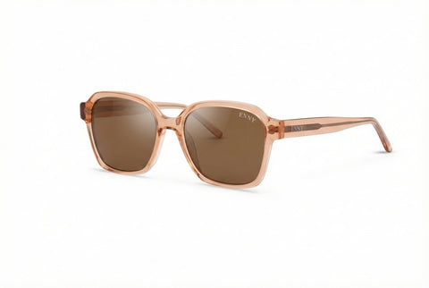 ENNY Sonnenbrille Sonnenstrahl mit eckigen Gläsern für Damen, Farbe Rosé transparent und braunen Gläsern, Produktfoto
